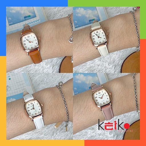 ANKL008 Jam Tangan Quartz Strap PU Analog Casual Gaya Retro Wanita Bulat Watch Korean Fashion