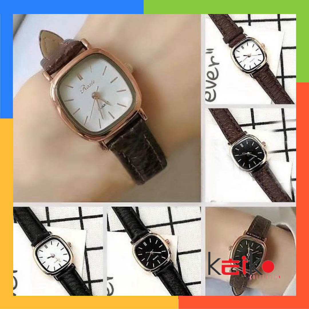 ANKL009 Jam Tangan Wanita Gaya Retro Bisnis Casual Dial Segi Fashion Analog Quartz Simple Strap Kulit Pu Leather