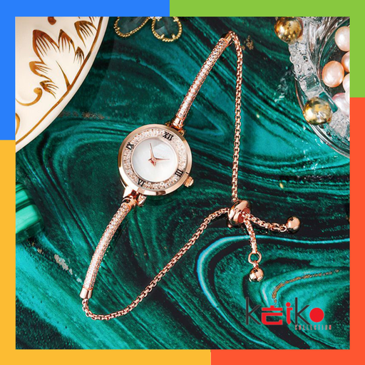 JTSR016 - Jam Tangan Wanita Tali Rantai Serut Simple Elegant Jam Analog Fashion Korea Model Bulat