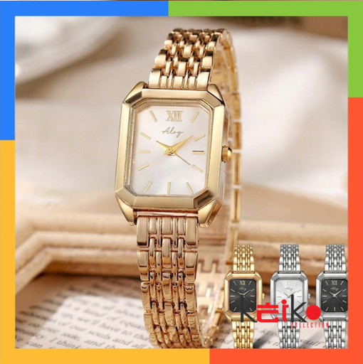 ANSL027 - Jam Tangan Wanita Casual Stainless Steel Jam Tangan Analog Bisnis Elegan Dial Persegi